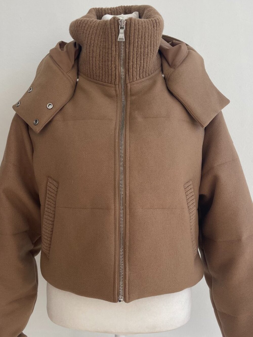 ALO Yoga Nude/Brown Wool Puffer with Removable Hood